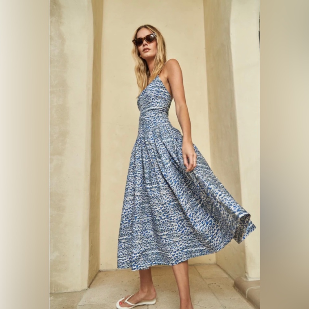 Hunter Bell Blue Animal Print Midi Dress